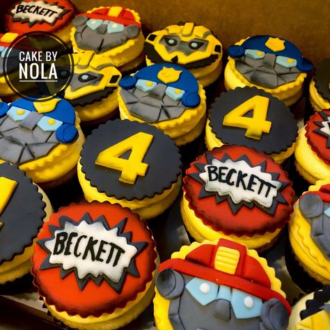 Transformers Birthday Cupcakes, Transformer Cupcakes, Rescue Bots Cake, Transformers Cupcakes, Celebration Cupcakes, Rescue Bots Birthday Party, Transformers Birthday Cake, Rescue Bots Party, Drake's Birthday