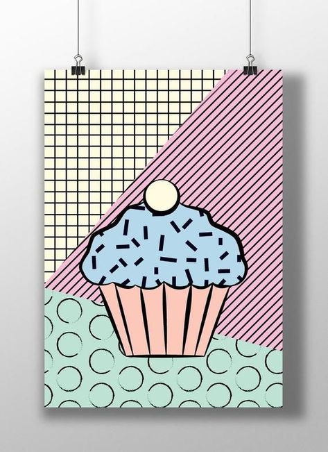 Color Pop Art, Memphis Art, Cupcake Art, Simple Canvas Paintings, Cute Canvas Paintings, Canvas Painting Diy, Download Wall Art, Small Canvas Art, Lukisan Cat Air