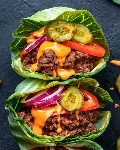 Say goodbye to flimsy lettuce wraps and hello to the ultimate low-carb bun replacement: cabbage leaves!   Sturdy, versatile, and delicious, cabbage is the perfect solution to your burger wrap needs. Whether you’re following a low-carb diet or simply looking for a healthier burger option, cheeseburger cabbage wraps offer a refreshing twist on the classic burger. Protein Style Burger Lettuce Wraps, No Carb Burger, Lettuce Bun Burger, Lettuce Hamburger Wraps, Lettuce Wrap Burger Healthy, Breakfast Lettuce Wraps, Lettuce Burger Wrap, Cheeseburger Lettuce Wraps, Low Carb Burger Recipes