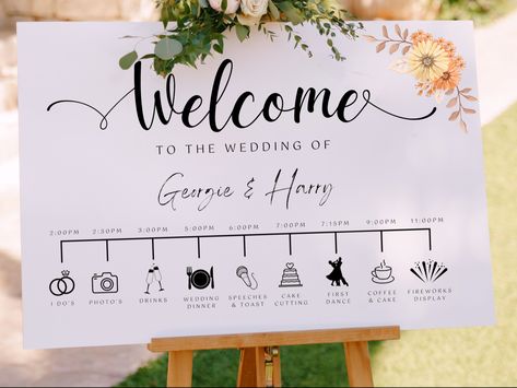 Wedding Welcome Timeline Sign Template, Order of the day, Landscape, Instant download, Elegant, DIY Wedding Stationery, Printable also comes with alternstive timeline sizes https://etsy.me/3Xn1SoI #brown #wedding #black #bohohippie #weddinginvitation #simplistic #invitation #editabletemplate #weddingstationary Diy Wedding Timeline Sign, Wedding Timeline Sign, Day Landscape, Wedding Cake Display, Fireworks Photo, Day Template, Diy Wedding Stationery, Welcome Sign Wedding, Brown Wedding