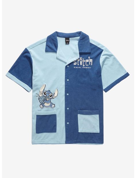 Disney Lilo & Stitch Kauai Hawaii Color Blocked Woven Button-Up - BoxLunch Exclusive | BoxLunch Pool Shirts, Color Sheets, Disney Dogs, Shirt Pocket, Feminine Blouses, Stitch Shirt, Kauai Hawaii, Disney Lilo, Pants Large