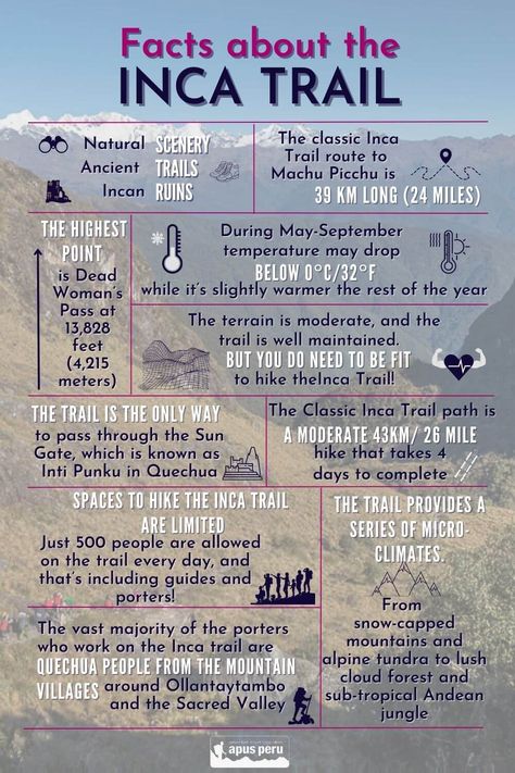 Let’s take a quick look these awesome Inca Trail Facts and learn why it is an unforgettable experience! #incatrail #hiketheincatrail Visit Peru, Inca Trail Peru, Peru Trip, Peru Vacation, Inca Trail Hike, Travel Peru, Peru Travel Guide, Backpacking Trails, Inca Trail