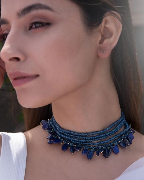 Beautiful choker available in 20 colours for order 9828687455 Diy Indian Jewelry, Indian Choker Necklace Set, Blue Choker Necklace, Textile Earrings, Indian Choker Necklace, Cloisonne Jewelry, Blue Choker, Beads Choker, Diy Beaded Bracelets