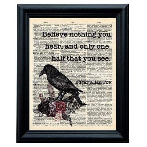 PRICES MAY VARY. This simple and elegant design quote artwork can make any room instantly classy and beautiful! Featuring an excerpt of Poe's work and a black wooden ornament frame. Imagine this unique gothic decor taking a prominent spot on your office, living room or bedroom wall. This Edgar Allan Poe Decor print is a PERFECT statement! You might already have some goth decor such as a coffin tray, a witch tapestry, one coffin shelf in your room. Why not adding this new gothic member to your me Edgar Allan Poe Decor, Academia Room Decor, Victorian Wall Decor, Dark Academia Room Decor, Dark Academia Room, Decor Dark Academia, Macabre Decor, Academia Room, Grunge Room Decor