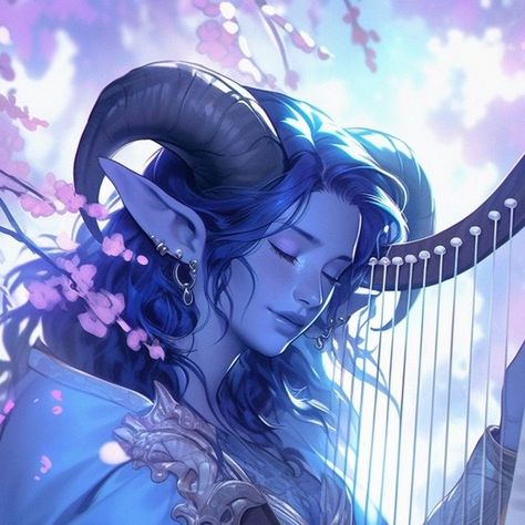 AloeKado on Instagram: "Blue Female Tiefling Bard in a Cherry Blossom Forest😈🌸🎵 ☕You can support me on Ko-fi link on my page☕ Note that this image is created with the help of AI❗ You are welcome to use this in your campaign if you tell me the characters name. 🎲 #aloekado 🎲 #midjourney #midjourneyart #generativeart #aiart #aiartcommunity #art #artwork 🎲 #dndcharacter #dndportrait #fantasy #dnd #magic #fantasycreature #fantasycharacter #opendnd #female #women #beautiful #horns #tiefling #fir Lavender Tiefling Female, Tiefling Female Names, Blue Tiefling Female, Tiefling Blue, Blue Tiefling Woman, Tiefling Bard Female, Blue Tiefling Male, Female Tiefling Art, Tiefling Woman