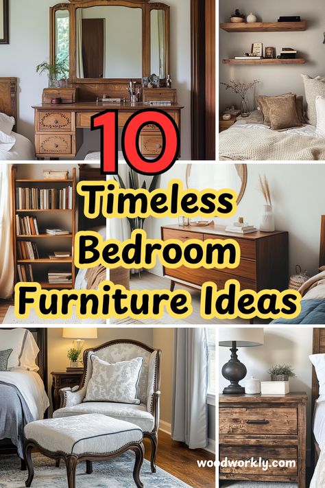 Looking to revamp your bedroom? Discover stunning furniture ideas that blend style and functionality for a cozy retreat. Click for inspiration! #BedroomFurniture #HomeDecor #DIYProjects #InteriorDesign #Woodworking Wood Furniture Bedroom Ideas, Mix And Match Bedroom Furniture Ideas, King Size Bed Designs, Beautiful Bedroom Furniture, Timeless Bedroom, Functional Bedroom, Canopy Bed Frame, Armchair With Ottoman, Rustic Nightstand