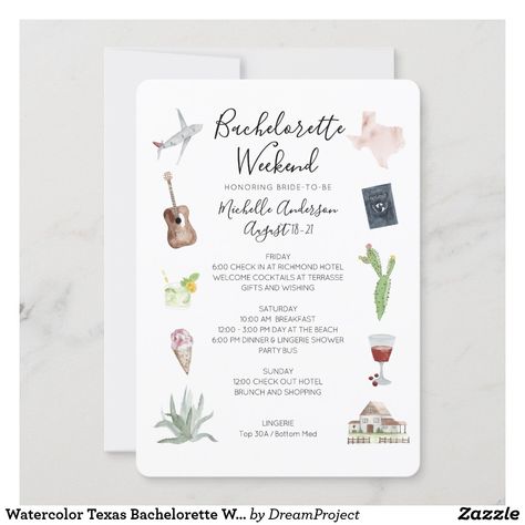 Texas Bachelorette, Itinerary Invitation, Bachelorette Weekend Itinerary, Funny Bachelorette, Bachelorette Itinerary, Watercolor Beach, Bachelorette Party Beach, Weekend Itinerary, Beach Bachelorette