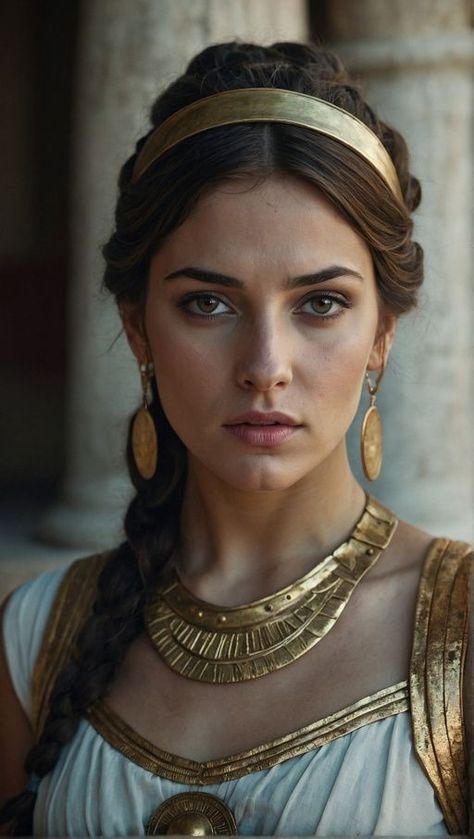 Roman Woman Art, Egyptian Goddess Dress, Greek Makeup, Greece People, Grecian Women, Greek God Costume, Roman Hair, Roman Hairstyles, Greek Hair