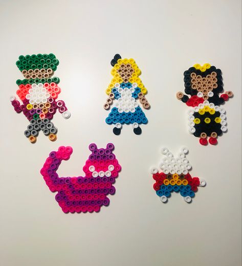 Alice Queen Of Hearts, Alice In Wonderland Characters, Perler Creations, Mad Hatter Hat, The White Rabbit, Cheshire Cat, White Rabbit, Perler Bead, Character Designs