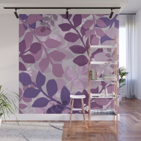 With our Wall Murals, you can cover an entire wall with a rad design - just line up the panels and stick them on. They're easy to peel off too, leaving no sticky residue behind. With crisp, vibrant colors and images, this stunning wall decor lets you create an amazing permanent or temporary space. Available in two floor-to-ceiling sizes.      - Size in feet: 8' Mural comes with four 2'(W) x 8'(H) panels   - Size in feet: 12' Mural comes with six 2' x 8' panels   - Printed on self-adhesive woven Purple Wall Mural, Bedrooms Purple, Wall Murals Painted Bedrooms, Bedroom Purple, Lavender Leaves, Bedroom Murals, Mural Ideas, Wall Murals Painted, Wall Paintings