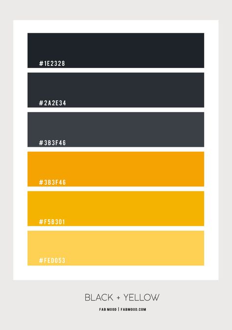 Black and Yellow Color Scheme – Color Palette #52 1 - Fab Mood | Wedding Colours, Wedding Themes, Wedding colour palettes Color Palette For Home, Fab Mood, Yellow Color Scheme, Yellow Color Palette, Flat Color Palette, Yellow Palette, Black Color Combination, Color Design Inspiration, Black Color Palette