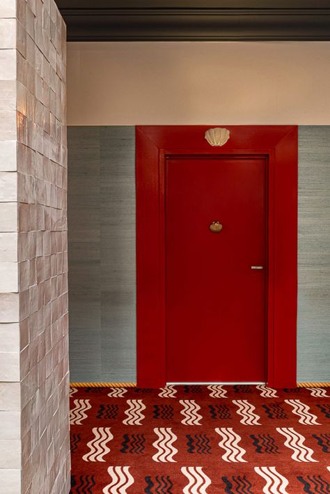 Geometric Headboard, Art Deco Motifs, Lift Lobby, Bay Of Biscay, Hotel House, Modernist Architects, Eileen Gray, Seaside Living, Striped Upholstery