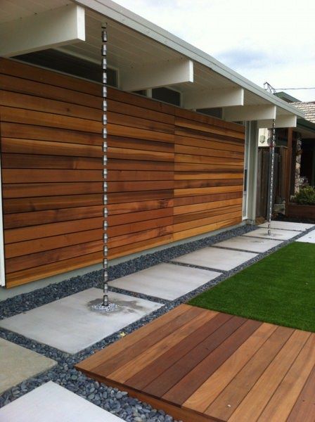 Eichler Home Renovation | Blog | SEO Rain Chain Modern Rain Chains, Downspout Ideas, Architectural Detailing, Construction Technology, Contemporary Houses, Rain Chains, Eichler Homes, Rain Chain, Rain Gutters