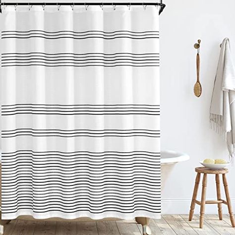 Amazon.com: JINCHAN Black and White Shower Curtain Fabric Shower Curtain for Bathroom Modern Black Striped Shower Curtain Summer Water Repellent in Bath 70x72 inches Long Shower Curtains Set with Curtain Hooks : Home & Kitchen Striped Shower Curtain, Navy Shower Curtain, Black And White Shower Curtain, Extra Long Shower Curtain, Farmhouse Shower Curtain, Long Shower Curtains, Farmhouse Shower, Boho Shower Curtain, Bathroom Modern