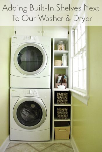 Even a sliver of space can be super functional: learn how to make these vertical built-ins. Laundry Unit, Laundry Room Stackable, Small Home Storage, Laundry Storage Ideas, Unit Bathroom, Laundry Room Storage Shelves, Laundry Nook, Small Laundry Room Organization, Diy Storage Ideas