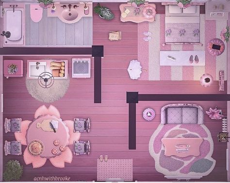 Doll Manor Animal Crossing, Happy Home Designer Acnh, Acnh Studio Apartment, Acnh Hhp Ideas, Acnh Pink Room, Animal Crossing House Layout, Interior Posts, Rh Dorm, Acnh Hhp