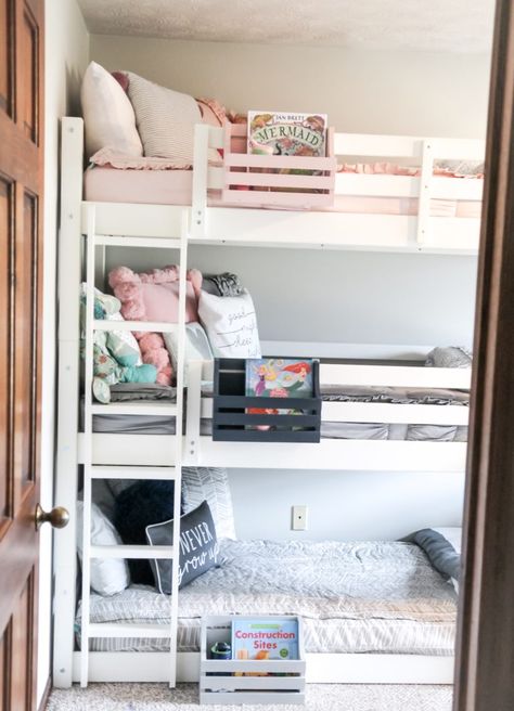 Beds For Girls Room, Bunk Beds For Girls, Beds For Girls, Bunk Beds For Girls Room, 3 Siblings, Bed For Girls Room, Bunk Bed Rooms, Triple Bunk Beds, Shared Kids Room