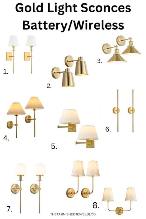 Find top-rated wall sconces that won't break the bank (under $160)!  Try 16 Best Gold Light Sconces (Battery + Hardwired) by thetarnishedjewelblog.com.  #lightsconces  #wallsconce #wallsconces #wallsconcelight #wallsconcelights #wallsconceshelf #wallsconcelighting #wallsconceslighting #wallsconcehack  #goldsconce #goldsconces #wallsconcelamp  #walllights #walllightsdecor #walllights #walllightsdecor #walllightsconces  #pucklight  #diylighting  #lightingideas #amazonlightningdeals Sconces Next To Artwork, Family Room Wall Sconces, Wall Sconces Over Couch, Gallery Wall With Lighting, Sconces On Either Side Of Tv, Sconces Above Couch, Battery Sconces, Above Fireplace Ideas, Spray Paint Lamps