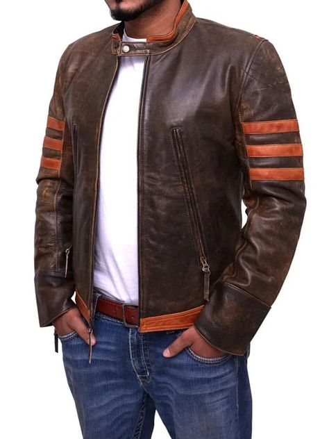 Wolverine Leather Jacket, Wolverine Jacket, Origins Wolverine, Western Jacket, Handmade Leather Shoes, X Man, Jackets Men Fashion, Brown Leather Jacket, Mens Casual Outfits