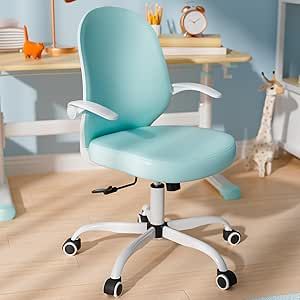 Kids Desk Chairs with Wheels and Arms, Blue Ergonomic Leather Comfy Office Chair with Lumbar Support and Flipping Armrests, Small and Cute Adjustable Height Computer Desk Chair Kids Desk Chairs, Kids Office Chair, Kids Study Chair, Chairs With Wheels, Professional Office Furniture, Comfy Office Chair, Comfy Office, Student Chair, Kids Desk