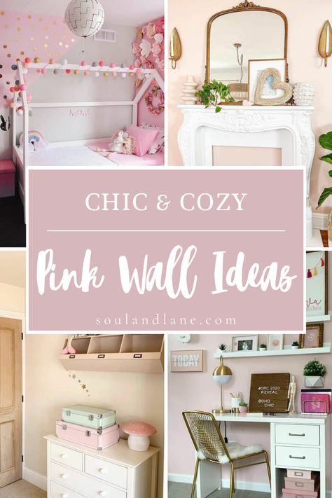 Infuse your rooms with warmth and a youthful vibe using blush pink wall ideas that soften and refine your living space. Consider a single accent wall in a muted blush tone, providing a subtle pop of color that enhances the room's overall aesthetic without overwhelming it. Pair with soft, neutral furnishings and natural wood accents to maintain a light, airy feel. For a playful touch, add wall decals or stenciled patterns in complementary colors. Incorporate textures like chunky knit throws and v Pink Wall Ideas, Accent Wall Girls Bedroom, Pink Playroom, Light Pink Bedrooms, Pink Accent Walls, Light Pink Walls, Natural Wood Accents, Pink Bedroom Walls, Grey Bed Frame