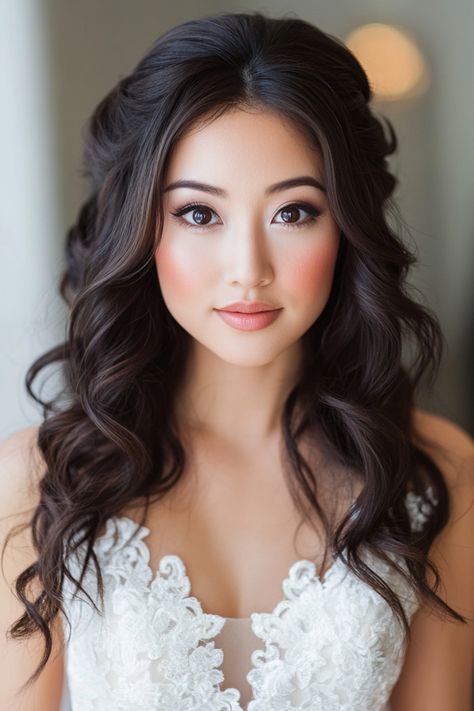 Shine on your wedding day with these 57 stunning hairstyles for dark hair! From classic to contemporary, these styles are designed to make you look and feel amazing as you walk down the aisle. Explore them all now! #shinebride #darkhairstyles #weddinginspo Best Wedding Hair For Round Face, Hairstyles For Mermaid Dress, Round Face Hairstyles For Wedding, Bridal Hair For Round Face, Wedding Hair For Round Face, Round Face Wedding Hairstyles, Hairstyles For Dark Hair, Asian Wedding Hairstyles, Wedding Hairstyles For Round Faces