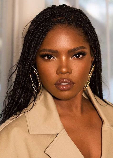 Ryan Destiny Braids, Straight Hair With Braid, Braids Black Women, Ryan Destiny, Bridal Braids, Black Sisters, Bridal Makeup Looks, Young Black, Dark Skin Makeup