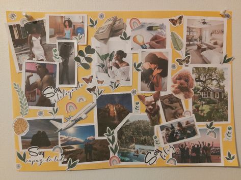 Idea de un tablero de los sueños. Ley de atracción. Como hacer un Vision Board. Sueños, metas, objetivos, emociones, planes, año nuevo. Vision Board Ideas Handmade, Framed Vision Board Ideas, Vision Board Handmade, Vision Board Frame, Vision Board, Photo Wall, Mural, Bts, Fan Art