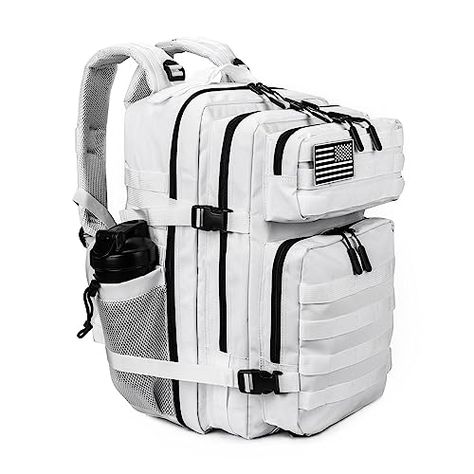 LHI Military Tactical Backpack for Men and Women 45L Army 3 Days Assault Pack Bag Large Rucksack with Molle System - White Military Backpack, Molle System, Gym Backpack, Water Bottle Bag, Hiking Pack, Tactical Backpack, Military Tactical, Outdoor Bag, Camping Backpack