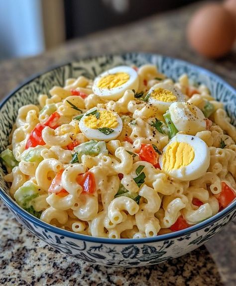 Easy Recipes For Family, Egg Macaroni Salad, Amish Macaroni Salad, Macaroni Salad Ingredients, Chicken Cake, Macaroni Salad Recipe, Miracle Whip, Dip Recipes Easy, Elbow Macaroni