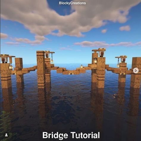 Minecraft Building Ideas Bridges, Bridge Over Water Minecraft, Minecraft Above Water House, Minecraft Water Bridge Ideas, Bridge Idea Minecraft, Water Town Minecraft, Minecraft Easy Bridge, Minecraft City On Water, Water House Minecraft Ideas