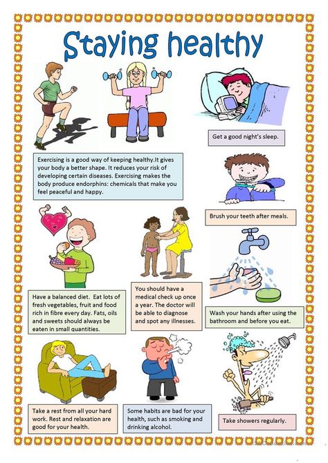 Staying healthy. - English ESL Worksheets for distance learning and physical classrooms Ways To Stay Healthy, Health Lessons, Church History, Staying Healthy, Health Promotion, School Counseling, Worksheets For Kids, Health Education, Printable Worksheets