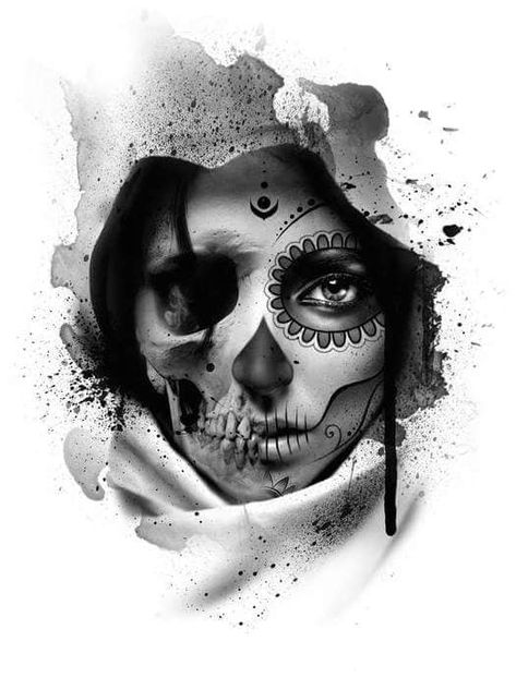 Tattoo Crane, Catrina Tattoo, Skull Girl Tattoo, Chicano Tattoos, Geniale Tattoos, Skull Makeup, Desenho Tattoo, Dark Art Drawings, Chicano Art