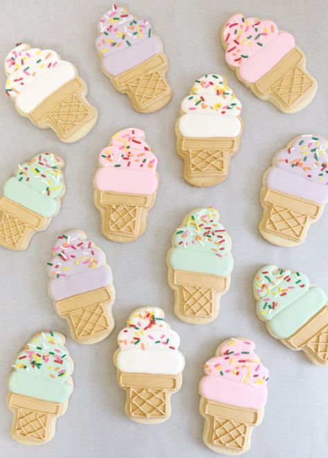 Ice Cream Themed Desserts, Elegant Ice Cream Party, Ice Cream Sundae Cookies, Ice Cream Bridal Shower Cookies, Ice Cream Theme Birthday Cookies, Ice Cream Theme Cookies, Ice Cream Sugar Cookies, Ice Cream Cone Cookies, Celebration Cookies