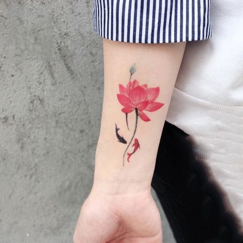 3d Flower Tattoos, Unique Small Tattoo Ideas, Red Lotus Tattoo, Tebori Tattoo, Seoul Hongdae, Red Flower Tattoos, Abundance Images, Tiny Bird Tattoos, Minimalist Tattoo Ideas