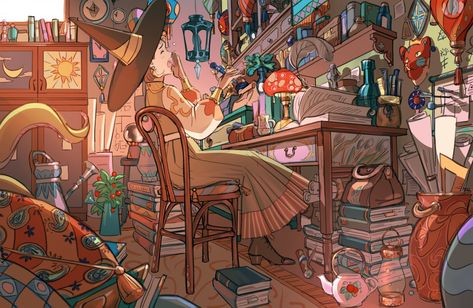 Witch Sketch, Witchy Room, Room Drawing, I Love You Drawings, Comics Artist, Perspective Drawing, Witch Art, Detailed Drawings, Environment Design