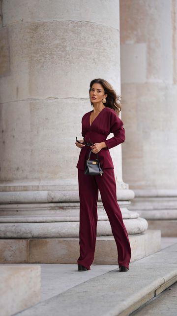 Plum Suit For Women, Power Suit With Corset, Plum Saree, Luxury Purple Women's Suit, Luxury Tailored Purple Sets, Corset Blazer, Corset Pants, Andrea Iyamah, Powerful Woman