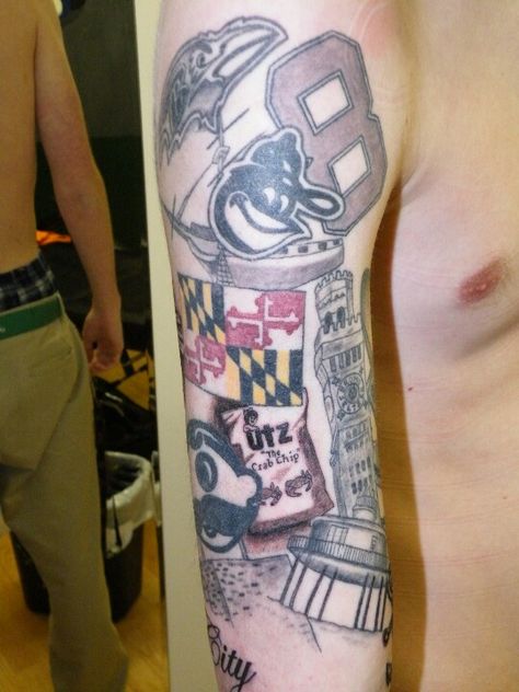 Maryland Tattoo Ideas, Maryland Tattoo, Brian Dawkins, Tribute Tattoos, Art Walls, Cover Ideas, Tat Ideas, Baltimore Md, Tattoo Idea