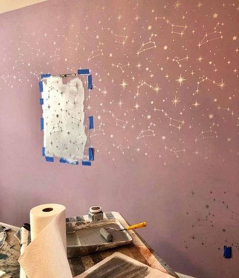 Girls Bedroom Accent Wall, Accent Wall Bedroom Paint, Wall Stencils Diy, Wall Stencil Patterns, Wall Stencil, Accent Wall Bedroom, Trendy Bedroom, Home Bathroom, Bedroom Paint