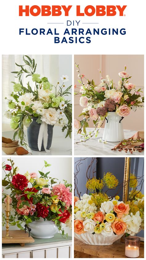 We’ve gathered tons of must-know info, including tips about form and color that’ll help you beautifully arrange your florals. Hobby Lobby Diy, Floral Arranging, Baby Ballerina, Floral Picks, Floral Decorations, Flower Bucket, Diy Projects Videos, Floral Craft, Home Supplies