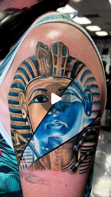 Kenneth Shaw - Arizona Tattoo Artist on Instagram: "Hi, I’m Tattoo Artist in Arizona! Could I tattoo you?  Check out the start of his Egyptian sleeve. We have King Tut at the top. I tried something different with this with the blues. When you invert the photo it changes. I thought this was a really cool effect.   Follow if I can tattoo you! Done at @nextwavetattoo  ________________________ #egyptian #egypt #kingtut #colortattoo #abstracttattoo #tattoo #tatt #tattooideas #tattoos #tattooartist" Egyptian Sleeve, King Tut Tattoo, Can Tattoo, Arizona Tattoo, M Tattoos, King Tut, Abstract Tattoo, The Blues, Tattoo You