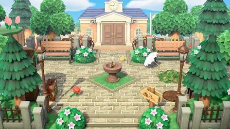 Animal Crossing Residential Services Ideas, Residential Services Acnh, Residential Services Animal Crossing, Animal Crossing Residential Services, Acnh Resident Services Idea, Acnh Entrance Ideas, Resident Services, Cottagecore Animal Crossing, Ac Ideas