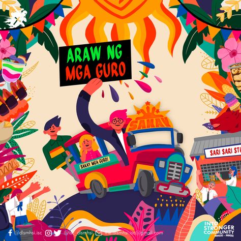 Filipino Festival Poster, Filipino Poster Design, Pinoy Graphic Design, Teachers Day Graphic Design, Teachers Day Pubmat, Jeepney Poster, Filipino Icons, Filipino Culture Poster, Filipino Graphic Design