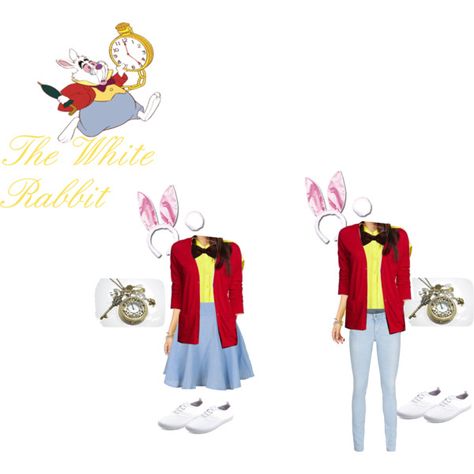 White Rabbit Costume DIY by clairebear235 on Polyvore featuring Express, Forever 21, True Religion, Charlotte Russe, Wonderland, aliceinwonderland, whiterabbit and imlateimlateforaveryimportantdate White Rabbit Costume Diy, Rabbit Costume Diy, Disney Cosplay Ideas, White Rabbit Costume, Modest Halloween Costumes, White Rabbit Costumes, Alice In Wonderland Rabbit, Rabbit Halloween, Disneybound Outfits