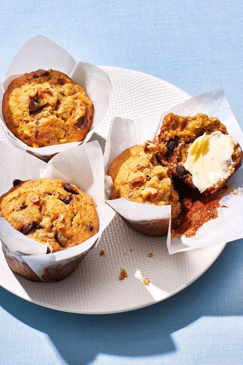 Ideal for breakfast or an afternoon pick-me-up, these banana nut muffins possess all the fun of banana bread in a portable, oh-so-charming package. The batter for our banana nut muffin recipe comes together in one bowl for minimal prep time and easy cleanup. We call for walnuts and chocolate chips, but you can get creative with the mix-ins. They're freezer-friendly, so you can stash ’em away, but they’re also fine stored in an airtight container on the counter for up to three days. Banana Walnut Muffins, Walnut Muffins, Nut Muffins, Peach Recipes, Banana Nut Muffins, Banana Walnut, Baking Muffins, Banana Nut, Toasted Walnuts