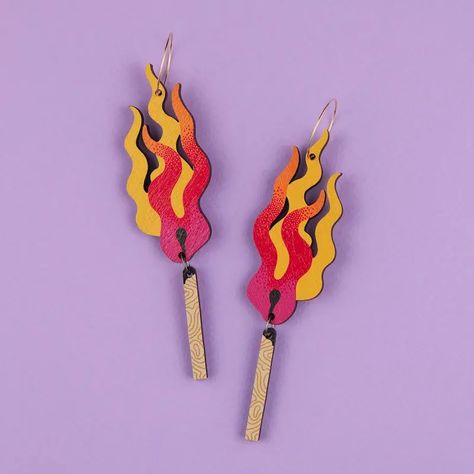 Spark Tattoo, Matchstick Earrings, Flame Earrings, Etsy Jewelry Handmade, Hoops Gold, Light Earrings, Recyclable Packaging, Funky Jewelry, Wooden Earrings