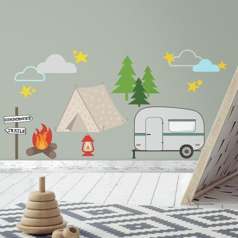 Camper Bunk Bed Ideas, Peel And Stick Wall Decals, Roommate Decor, Theme Bedroom, Kids Room Wall Decals, Deco Stickers, Wood Room, Peel And Stick Vinyl, Camping Theme