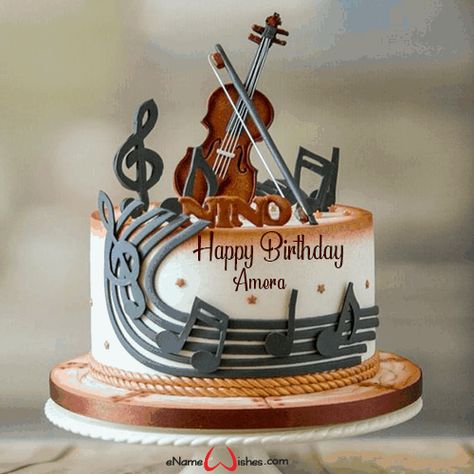 Musical Birthday Wishes with Name - eNameWishes Musical Birthday Wishes, Cake Name Edit, Happy Birthday With Name, Music Birthday Cakes, Violin Cake, Pic Birthday, Name On Cake, Write Name On Cake, Cake Pic