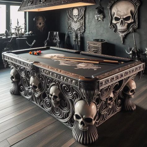 Gambling Room Ideas, Gothic Game Room, Unique Furniture Diy, Diy Skull Decor, Goth Furniture, House Room Design, Skull Furniture, Mediterranean Styles Interior, Halloween Bedroom Decor