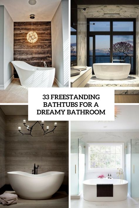 33 feestanding bathtubs for a dreamy bathroom cover - DigsDigs Spa Like Bathroom, Home Spa, Free Standing Bath Tub, Free Standing Tub, Master Bath, Free Standing, Cool Furniture, Bathroom Design, Room Design